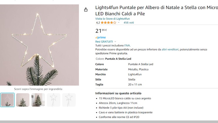 puntale stella albero di natale dove comprare prezzi 